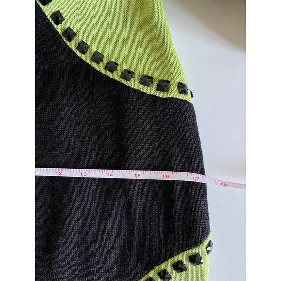 Donna Vinci Knits Vintage Church Dress Green Black Beaded Size 6 Modest Wool - Picture 9 of 12